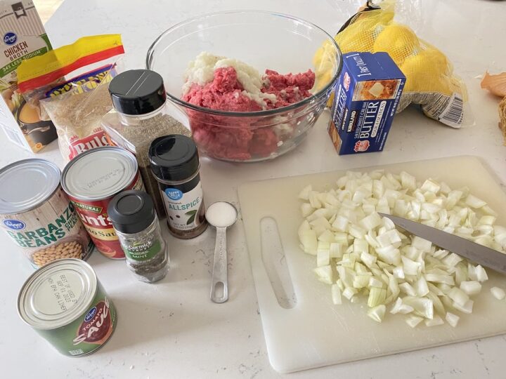 Ingredients for Armenian soup with butter-filled meatballs (basselah)