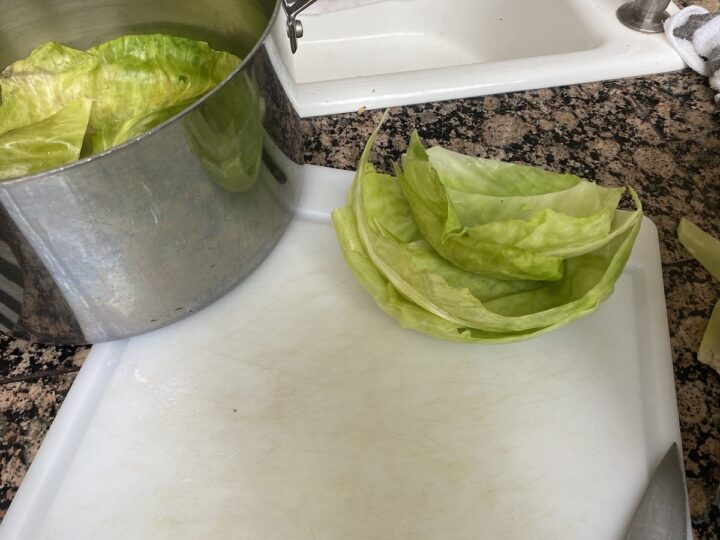 Cooked cabbage leaf slices