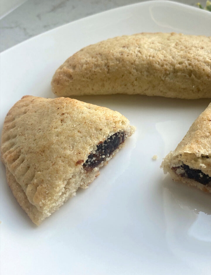 Date turnovers with filling showing