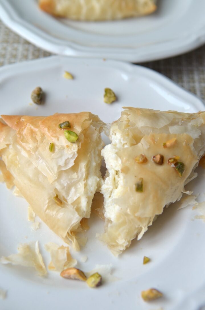 Shaabiyat lebanese pastry garnished with pistachios