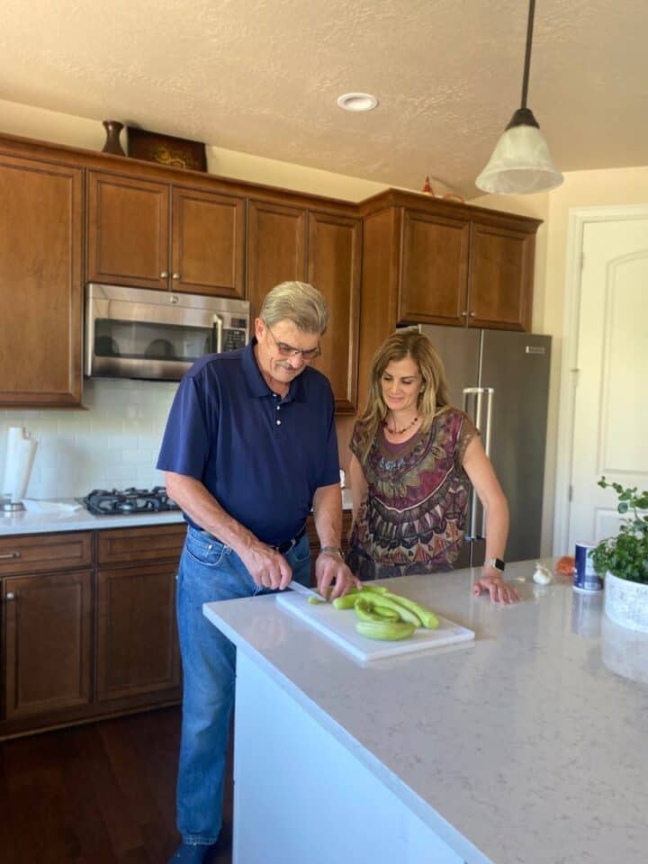 Janelle and Dad making Pickled Armenian cucumbers