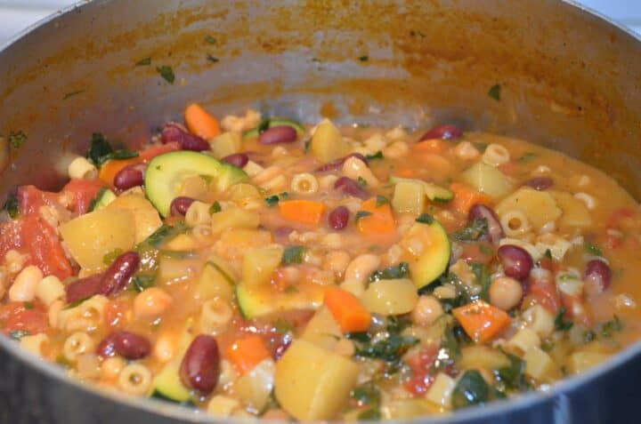 Pot of Italian minestrone soup