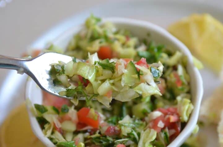 A forkful of grain-free tabouli salad