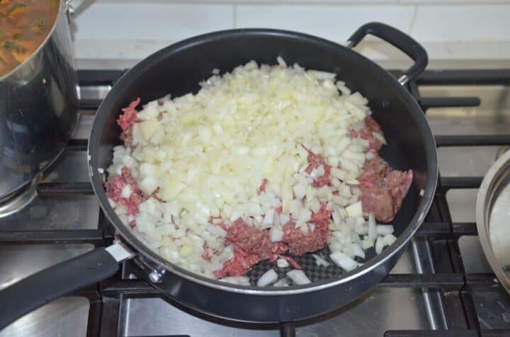 Browning ground beef with onions