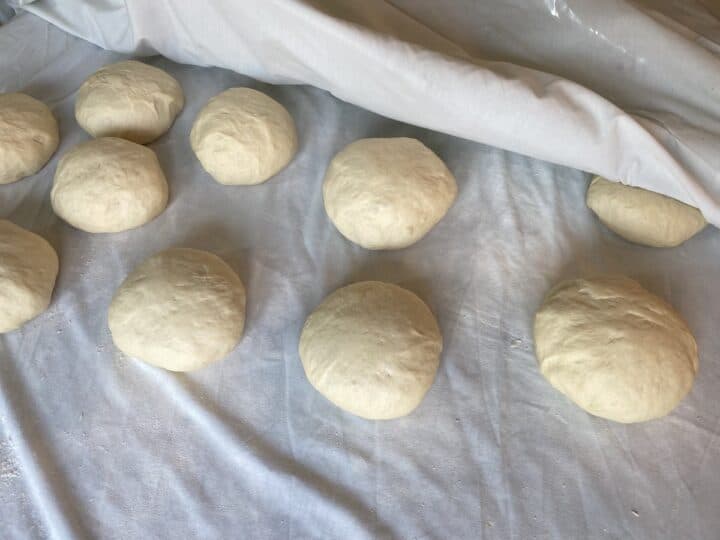 Risen balls of lahmajoun dough