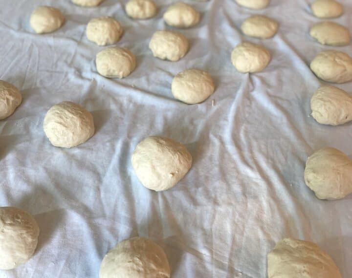 Unrisen balls of dough for lahmajoun