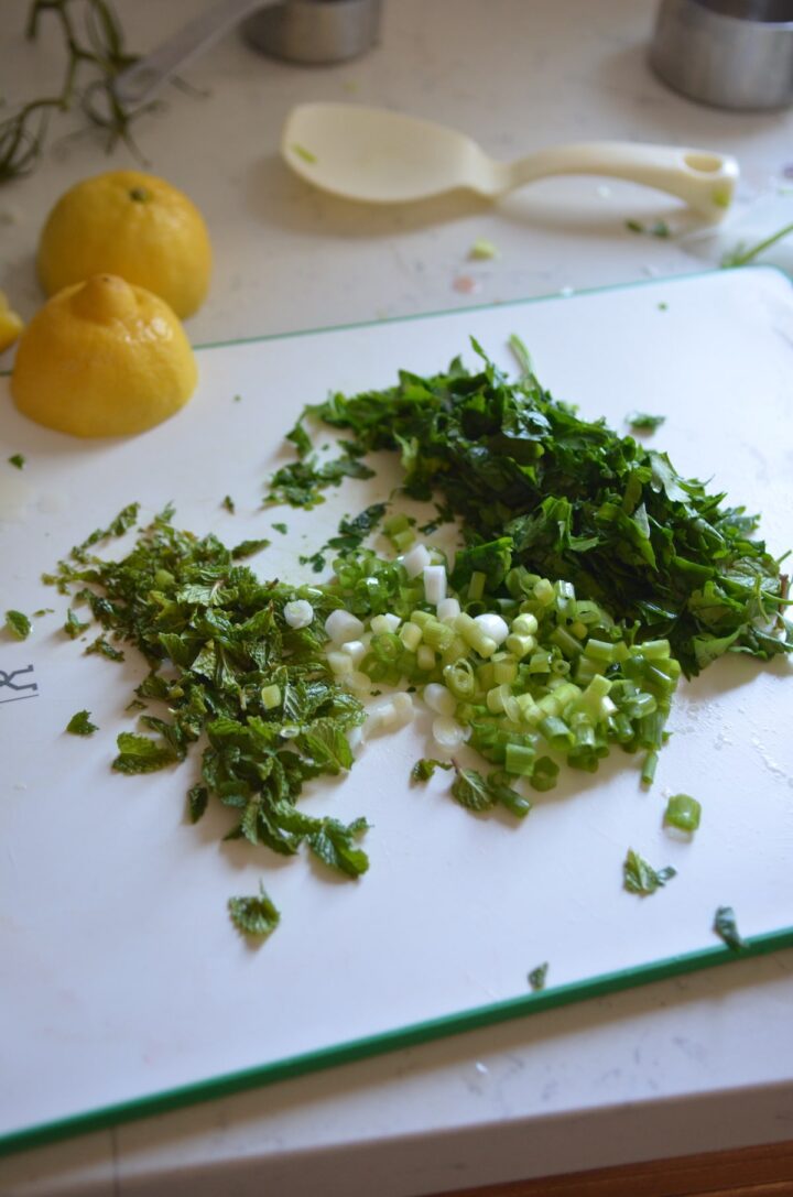 Chopped herbs and green onions for eetch