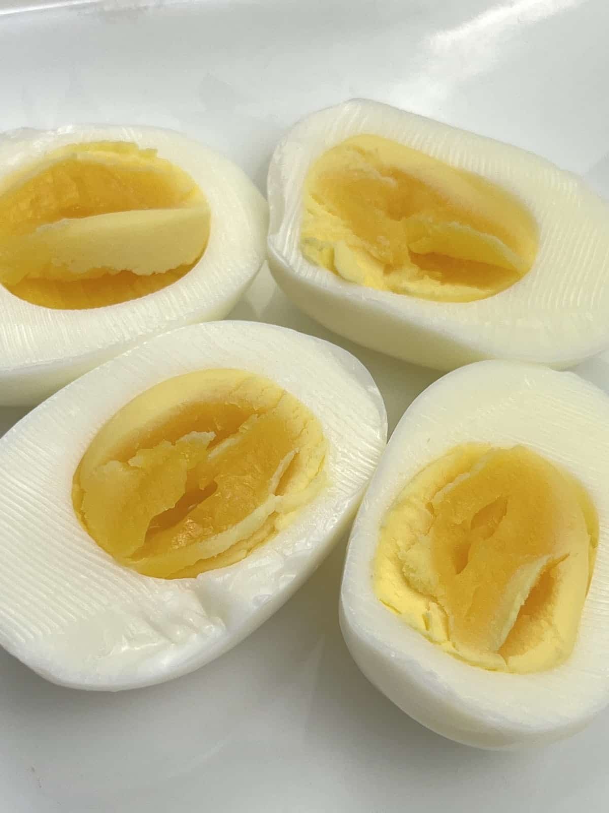 Hard-boiled eggs made in an instant pot, sliced in half