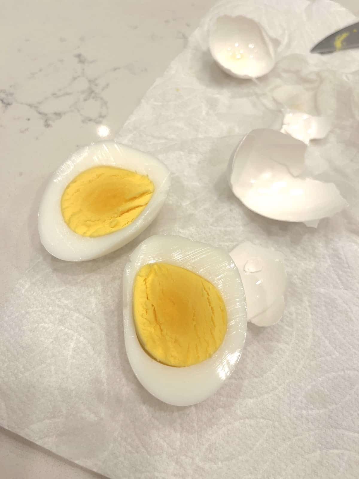 Hard-boiled eggs made in an 8 quart instant pot and shells