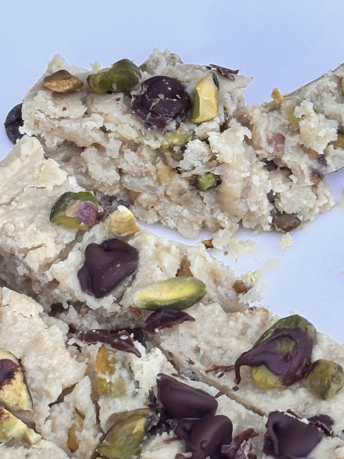 Closeup shot of Pistachio halva with chocolate chips