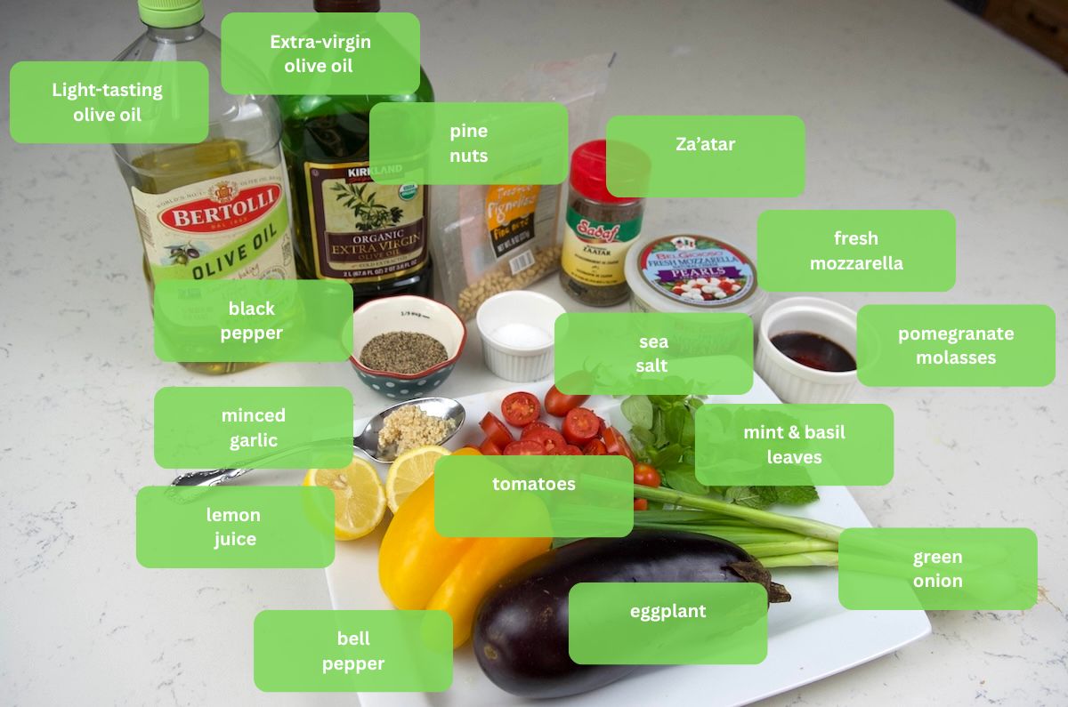 Ingredients for roasted eggplant salad